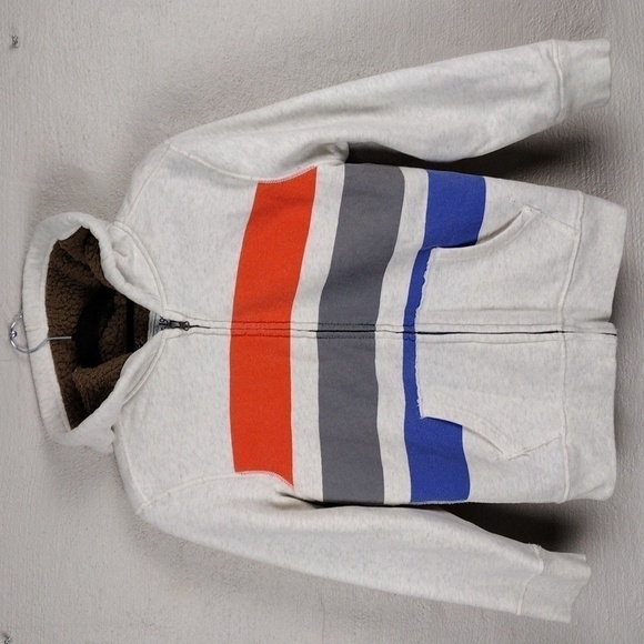 Children's Place Oatmeal Multicolored Striped Hooded Long Sleeve Zip Up Jacket - Picture 2 of 12